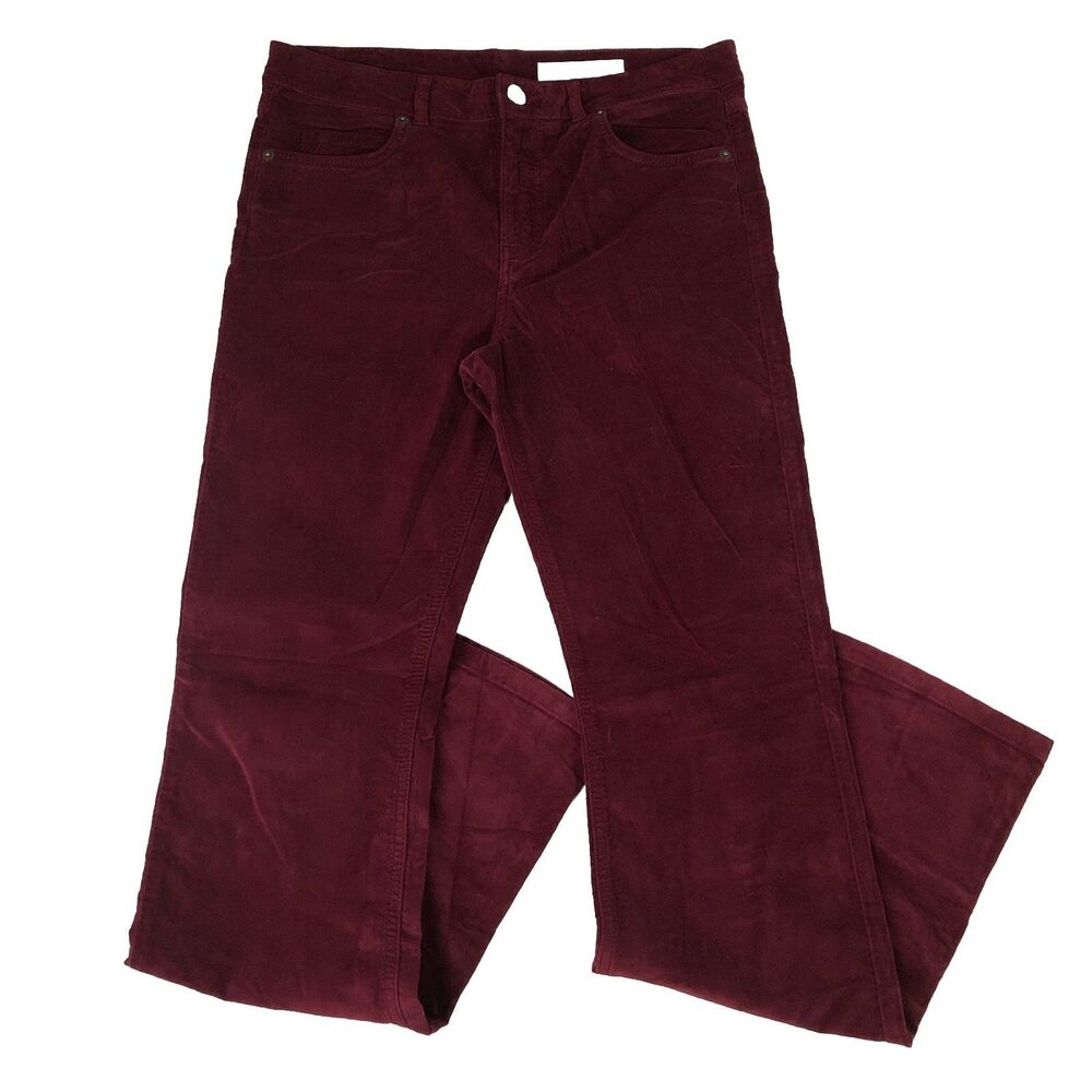 ASOS Denim Women’s Corduroy Flare Pants Burgundy Embossed Logo Size Uk 32/32